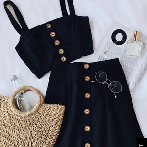 LuLus Sweet as Ever Black Two-Piece Midi dress